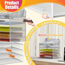 Load image into Gallery viewer, Docnest 5 Tier Mesh Desk Organizer for Paper Office Supplies – Multi-Functional Letter Tray with 5 Adjustable Compartments, 3 Pen Holders, Desktop Storage for Files, Mail, Stationery – White
