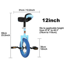 Load image into Gallery viewer, Single Wheel Unicycles Kid&#39;s Trainer Unicycle, Unicycle for Kids Beginners, Small 12&quot; Unicycle Balance Scooter Outdoor Cycling (Blue)
