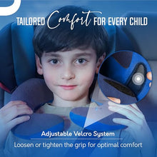 Load image into Gallery viewer, BCOZZY Kids Travel Neck Pillow (3-7 Y/O)- Patented Soft Toddler Pillow for Head &amp; Chin Support in Car Seat, Airplane, and Road Trip Sleeping. Adjustable Size. Fully Washable. Carry Bag. Small, Gray

