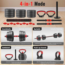 Load image into Gallery viewer, Fitvids 60lbs 4in1 Adjustable Dumbbell Set, Multi-Functional Changeable Dumbbell and Barbell Kettlebell Set
