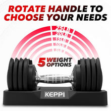 Load image into Gallery viewer, Keppi Adjustable Dumbbells Set-25lb Pair, Anti-Slip Metal Fast Adjust Weight Handle, Exercise &amp; Fitness for Full Body Workout -DBA25(Pair)
