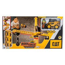 Load image into Gallery viewer, Cat Construction Workforce Jumbo Tower Crane Set, 50-Inch RC Crane Toy with 360-Degree Rotation, Hook and Wrecking Ball, Light, Skid Steer and 4" Figure, USB Rechargeable, Ages 5+

