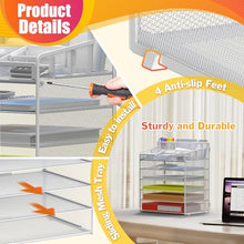 Load image into Gallery viewer, Docnest 6 Tier Mesh Desk Organizer for Paper Office Supplies – Multi-Functional Letter Tray with 5 Adjustable Compartments, 4 Pen Holders, Desktop Storage for Files, Mail, Stationery – White
