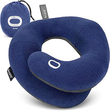 Load image into Gallery viewer, BCOZZY Travel Neck Pillow for Airplane – Patented Double Support for Head, Neck, and Chin. Best for Long Flights, Plane Sleeping, and Car Rides. Adjustable Size. Fully Washable. Carry Bag. Large, Navy
