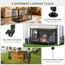 Load image into Gallery viewer, 43.3" Heavy Duty Large Dog Crate with Wheels &amp; Feeding Bowls, 3 in 1 Foldable Extra Large Dog Kennel &amp; Playpen, Indestructible Escape Proof Metal Dog Cage for Large Dogs, Indoor Outdoor, Rustic Brown

