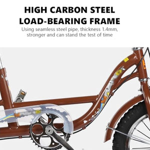 14IN Adult Tricycle Bike for Seniors, Three Wheel Beach Cruiser Bike, Foldable Handlebar Cargo Tricycle, Black