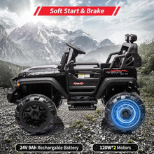 Load image into Gallery viewer, 24V Ride On Toys for Big Kids, Electric Car for Kids, 2 Seater Jeep Electric Car, with Suspension, 3 Speed Modes, LED Lights Black

