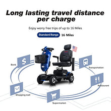Load image into Gallery viewer, Metro Mobility 4 Wheel Foldable Mobility Scooter for Adults - 300 lbs Capacity Powered Mobility Scooters for Seniors, Travel - USB Charging Port &amp; 2 Cup Holders - Blue
