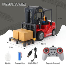 Load image into Gallery viewer, Mscredse RC Forklift with Trailer, Kids Forklift Construction Toys Set with Lift Fork &amp; Hook &amp; Flatbed (Red)
