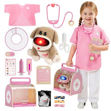 Load image into Gallery viewer, TOP BRIGHT Doctor Kit for Toddlers 3-5, Pretend Play Doctor Set with Pink Veterinarian Costume, DR Kit Dress Up Toys for Kids, Role Play Dog Vet Playset, Christmas Birthday Gifts for Girls Boys 3 4 5
