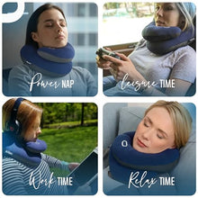 Load image into Gallery viewer, BCOZZY Travel Neck Pillow for Airplane – Patented Double Support for Head, Neck, and Chin. Best for Long Flights, Plane Sleeping, and Car Rides. Adjustable Size. Fully Washable. Carry Bag. Large, Gray
