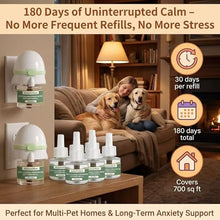 Load image into Gallery viewer, 8-in-1 Dog Calming Pheromone Diffuser Kit – Pet Stress Support (2 Plug-Ins &amp; 6x48ml Refills), Calming Diffuser for Dog During Thunderstorms, Travel, Separation, Fireworks &amp; Vet Visits, 180-Day Supply
