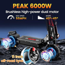 Load image into Gallery viewer, Adult Electric Scooter 60V 6000W Dual Motor Fast Folding Scooter with 3-Speed Variable Top Speed 60 mph Range 55 mph Off-Road 11&#39; Tires
