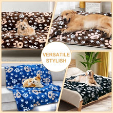 Load image into Gallery viewer, Gowyeg Premium Dog Blankets for Large Dogs &amp; Cat Flannel Blanket Washable, Soft Pet Throw Cover for Kennel Crate Bed, Cute Paw Pattern, 41x31 inch,Blue/Black/Brow
