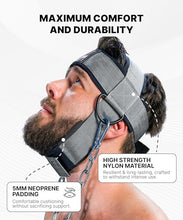 Load image into Gallery viewer, DMoose Fitness Neck Harness for Weight Lifting - Soft Padded Head &amp; Chin Strap with 30" Heavy Duty Steel Chain - Neck Exerciser, Trainer &amp; Strengthener to Support Injury Recovery (Grey)
