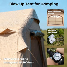 Load image into Gallery viewer, 8-10 Person Large Inflatable Tents for Camping, Blow Up Tent House 2 Rooms, 4 Season Hot Tent House with Stove Jack &amp; AC Port, Air Glamping Camping Tent for Outdoor, Easy Setup with Air Pump
