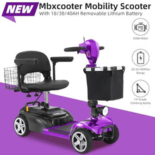 Load image into Gallery viewer, 45 Miles 4 Wheels Mobility Scooter for Seniors/Adults Up to 300LBS,350W Electric Wheelchair Detachable Lithium Battery,Dual Baskets,Rotating Seat,with Taillight, USB Charging, Purple 40AH
