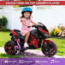 Load image into Gallery viewer, 3-Wheel Ride-On Toy Motorbike with Lighting Wheels, Music Player (Connect with Phone) and Hand Drive (RED)
