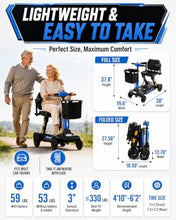 Load image into Gallery viewer, Ecomobi Light Weight Mobility Scooter for Seniors &amp; Adults, 12–30 Mile Range, Foldable Airline Approved Portable 4 Wheel Motorized Scooter with Removable Lithium Battery, 300 lb Capacity, MS02F Blue
