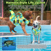 Load image into Gallery viewer, Dogcheer Dog Shark Swim Vest, Adjustable Reflective Life Jacket with Handle, High Buoyancy Pet Float Vest for Pool, Lake, Beach, Kayaking, Boating Adventures - Colorful Green,XL
