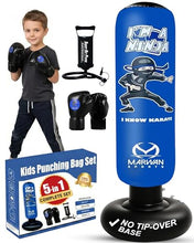 Load image into Gallery viewer, Marwan Sports Ninja Kids Punching Bag — Inflatable Sensory Toy &amp; Birthday Gift for Boys &amp; Girls Ages 4-12, 63" Freestanding 5-in-1 Kit, Indoor Apartment-Quiet Sensory-Friendly Active Play

