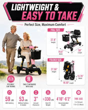 Load image into Gallery viewer, Ecomobi Light Weight Mobility Scooter for Seniors &amp; Adults, 12–30 Mile Range, Foldable Airline Approved Portable 4 Wheel Motorized Scooter with Removable Lithium Battery, 300 lb Capacity, MS02F Pink
