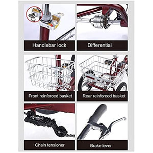 Generic 16in Adult Tricycle High-Carbon Steel Three Wheel Cruiser Bike with Rear Seat & Large Basket
