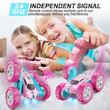 Load image into Gallery viewer, QUNREDA RC Cars, Pink Remote Control Car for Girls, 2.4 GHZ Double Sided RC Stunt Car 360° Rotating Remote Control Crawler
