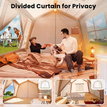 Load image into Gallery viewer, 8-10 Person Large Inflatable Tents for Camping, Blow Up Tent House 2 Rooms, 4 Season Hot Tent with Stove Jack &amp; AC Ports, Glamping Camping Tents for Outdoors, Easy Setup with Air Pump
