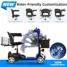 Load image into Gallery viewer, 20 Miles 4 Wheels Mobility Scooter for Seniors/Adults Up to 300LBS,350W Electric Wheelchair Detachable Lithium Battery,Dual Baskets,Rotating Seat,with Taillight, USB Charging, Blue 18AH
