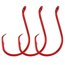 Load image into Gallery viewer, Dr.Fish 100 Pack Octopus Circle Hooks, Saltwater &amp; Freshwater Fishing Hooks, #8-#10/0, Offset, Catfish, Tuna, Striper, Snapper, Bass Fishing Red 10/0
