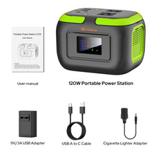 Load image into Gallery viewer, Portable Power Station 120W, 97.6Wh Backup Battery Solar Power Bank Generator with AC Outlets &amp; USB-C Input,Portable Battery Pack Lightweight for Camping Travel RV Van(without Solar Panel)
