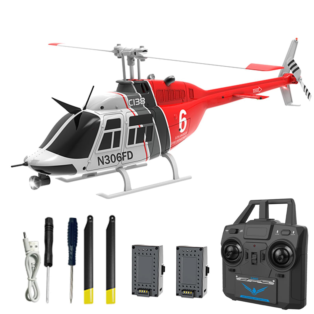 C138 Remote Control Helicopter, Bell206 Helicopter 2.4GHz 4CH Single Propeller Aileron RC Aircraft One Click Roll Takeoff