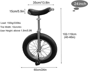 24" Unicycle for Beginners & Adults (180-200cm), Heavy Duty with Mountain Tire & Alloy Rim, 330lbs Capacity