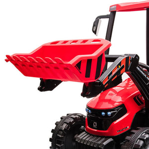 Pedal Tractors with Working Loader and Backhoe Digger, Kids' Ride on Car Toys Electric Vehicles with Trailer, Digger for Toddlers (Red)