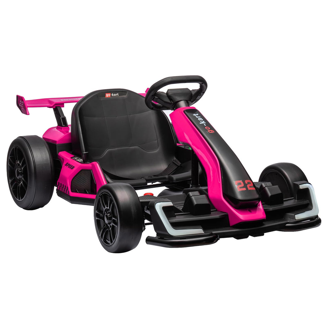 24V Kids Go Kart,300W Powerful Electric Drift Kart Car with Adjustable Seat, Brake Pedal for Age 6-12,Rose