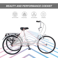 Load image into Gallery viewer, 24-inch Adult Tricycle, 3-Wheel Cruiser Bike, 3-Wheel Bike, Front V-Brake, High-Strength Steel Frame, Silver
