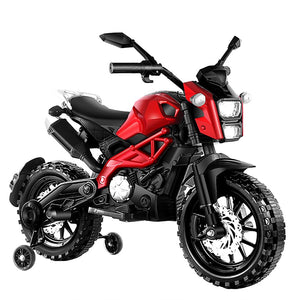 Kids Ride On Motorcycle, 12V Electric Ride On Motorcycle,1.8~3.2 MPH,with Training Wheels, Hand Throttle Foot Brake, 66LBS Red