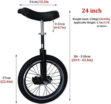 Load image into Gallery viewer, 24-Inch Unicycle with Handles, Fat Tire, Adjustable Saddle, for Adults, Heavy Duty, Professional Outdoor Riding, 150kg Capacity
