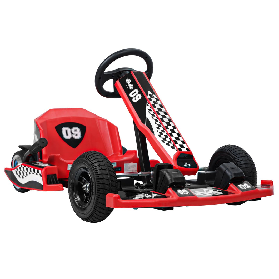 Electric Go Kart, Adjustable Length Drift Kart with Safe and Slow Start, High-Speed Kids Kart for Ages 8-12 Red