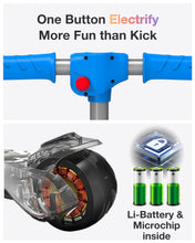 Load image into Gallery viewer, Electric Scooter for Kids Ages 4-8, 3 Extra Wide Light Up Wheel &amp; Deck, 3 Adjustable Heights, 5 Mph, Blue
