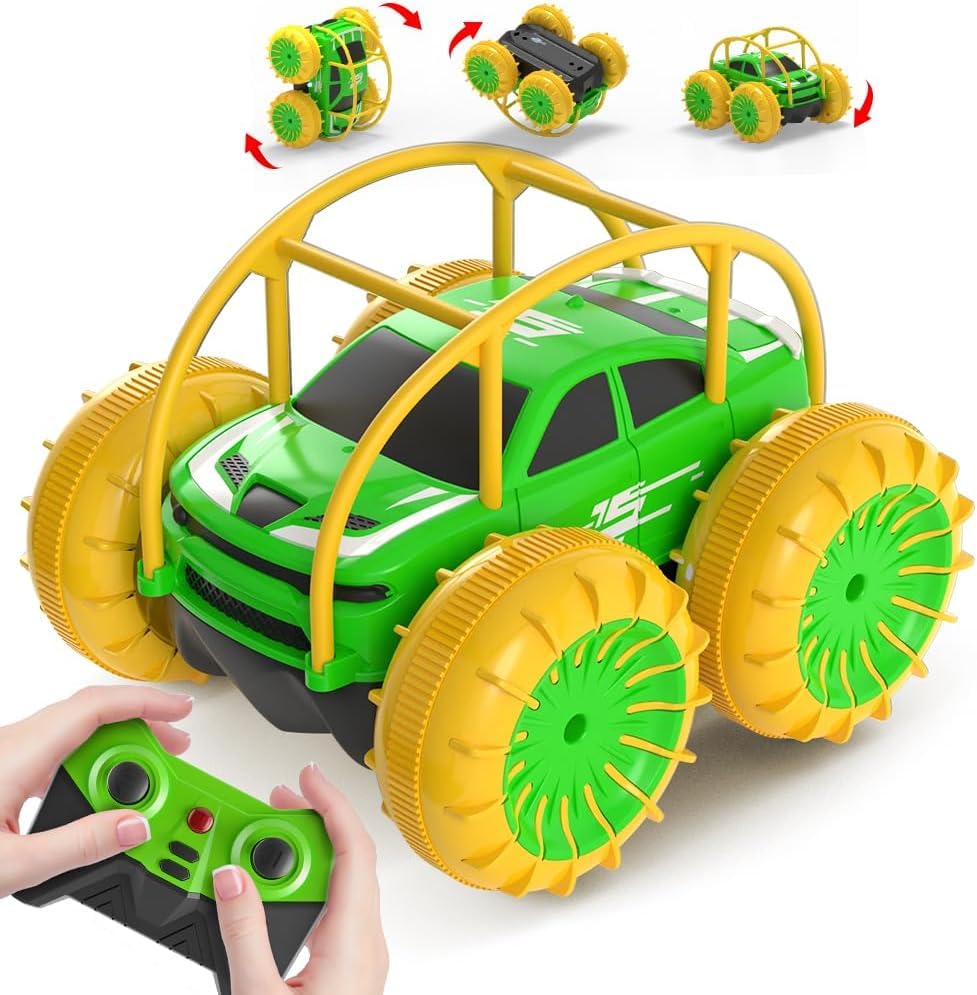 Amphibious Remote Control Car, Rechargeable RC Cars Toy 360° Flips Rotation Stunt Crawler 15KM/H