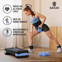 Load image into Gallery viewer, Adjustable Exercise Stepper Kit with Dumbbells &amp; Kettlebell &amp; Weightlifting Belt &amp; Measuring Tape, 2 Level Risers Aerobics Step Platform for Home Gym Exercise Fitness Workout, Blue Black

