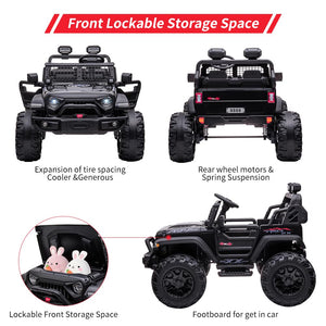 2 Seaters Kids Ride On Truck with Remote Control, 24V 9Ah 20" Large Seat + 15.5" Large Wheels, Electric Riding Car, Black