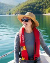Load image into Gallery viewer, Owntop Automatic/Manual Inflatable Vest, Manual Convertible Option, Low Profile, Zipper Closure, Inflatable Fishing Jacket for Kayaking, Boating and Fishing, 24g CO2 Cylinder Included
