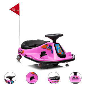 24V Electric Drifting Go Kart for Kids, Outdoor Ride On Toy, High/Low Speed Switch, Electric Go-Kart for Ages 3+ (Pink)