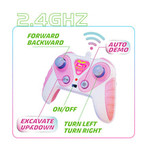 Load image into Gallery viewer, Pink RC Excavator, 6 Channel 2.4Ghz RC Construction Vehicle, 1:24 Scale Pink Excavator Toy with 360° Rotation, Light Sound and DIY Stickers
