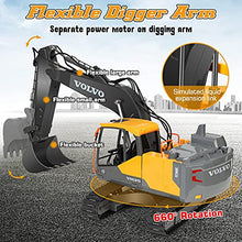 Load image into Gallery viewer, DOUBLE E Volvo RC Excavator 17 Channel 3 in 1 Construction Toys, 17 Channel Remote Control Vehicles Tractor Sandbox Toys Digger with Metal Shovel Drill Grab RC Truck for Kids Adults
