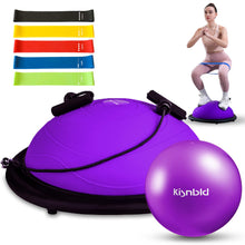 Load image into Gallery viewer, kisnbld Half Balance Ball Trainer, Inflatable 19/23 Inch Half Exercise Ball with Resistance Bands -Purple
