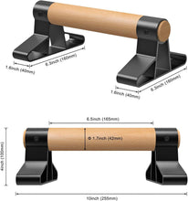 Load image into Gallery viewer, SELEWARE Wood Push up Bars Parallettes Bars Anti-Slip Handstand Bars for Calisthenics, Fitness, Floor Workouts Solid Wood with Sturdy Metal Bracket, Support 600 lbs 10 * 6.5 * 4 inch
